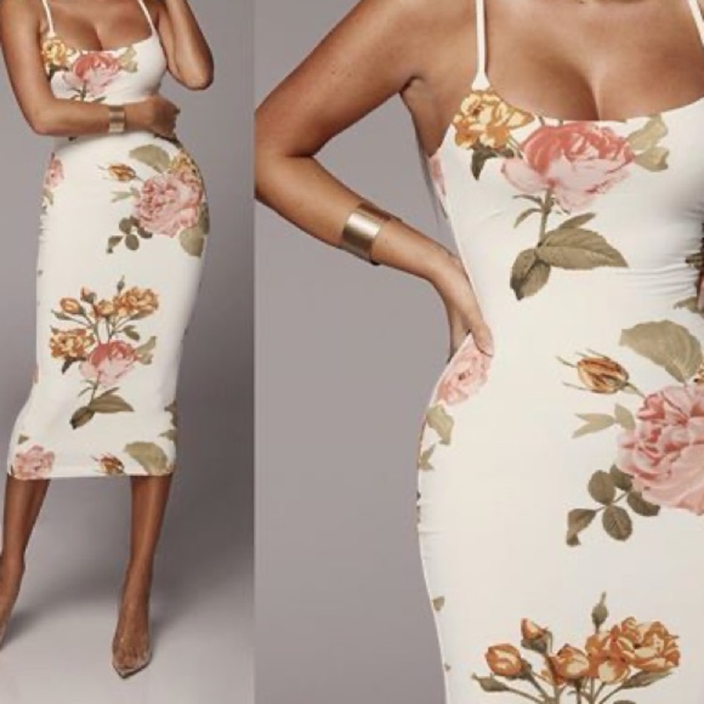 Jluxlabel Ivory April Blooms Midi Dress